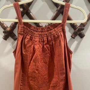 Democracy Crochet Strap Square Neck Embroidered Scallop Edge Woven Tank Top